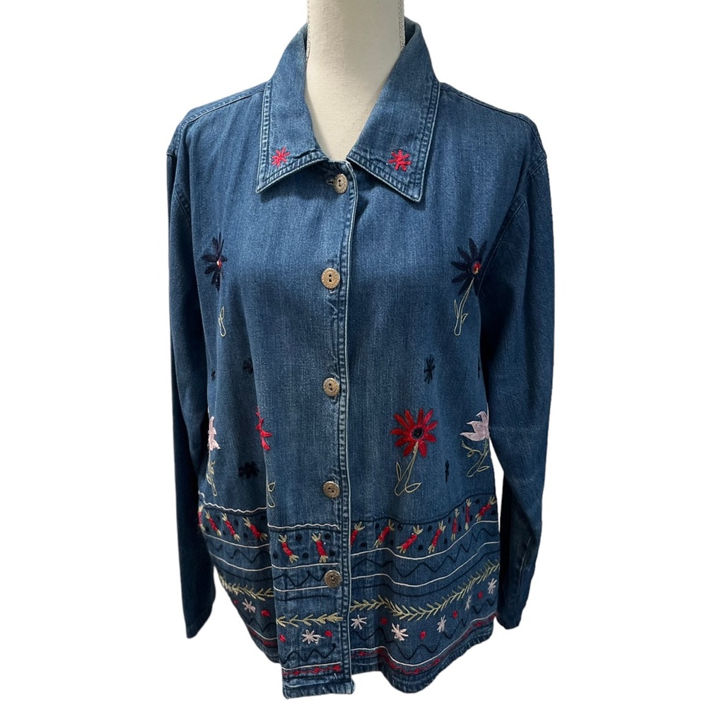 Nectar Floral Embroidery Country Denim LS Button Up Shirt Jacket XL